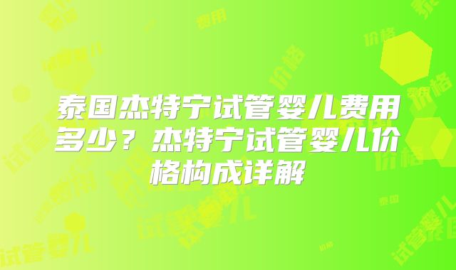 泰国杰特宁试管婴儿费用多少？杰特宁试管婴儿价格构成详解