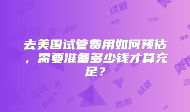 去美国试管费用如何预估，需要准备多少钱才算充足？