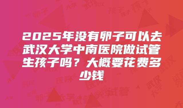 2025年没有卵子可以去武汉大学中南医院做试管生孩子吗？大概要花费多少钱