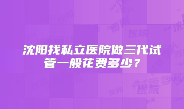 沈阳找私立医院做三代试管一般花费多少？
