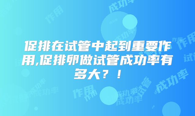 促排在试管中起到重要作用,促排卵做试管成功率有多大？！