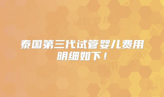 泰国第三代试管婴儿费用明细如下！