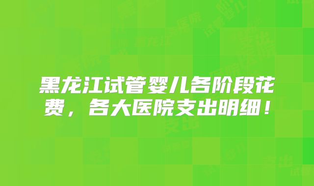 黑龙江试管婴儿各阶段花费，各大医院支出明细！