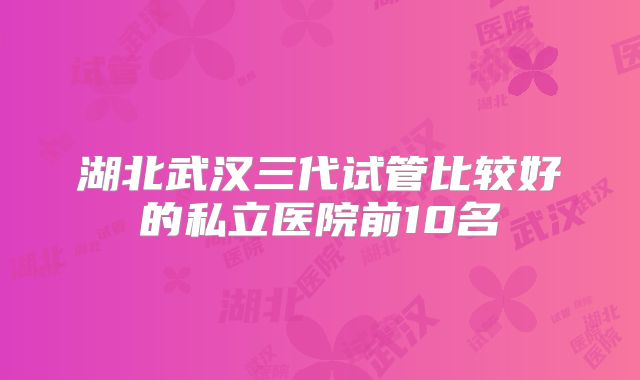 湖北武汉三代试管比较好的私立医院前10名