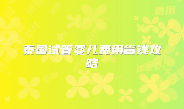 泰国试管婴儿费用省钱攻略