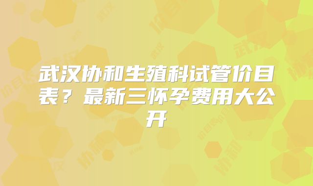 武汉协和生殖科试管价目表？最新三怀孕费用大公开