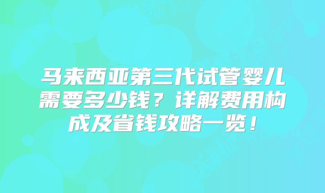 马来西亚第三代试管婴儿需要多少钱？详解费用构成及省钱攻略一览！