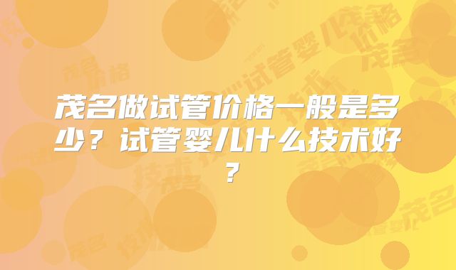 茂名做试管价格一般是多少？试管婴儿什么技术好？