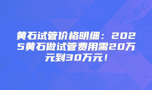 黄石试管价格明细：2025黄石做试管费用需20万元到30万元！