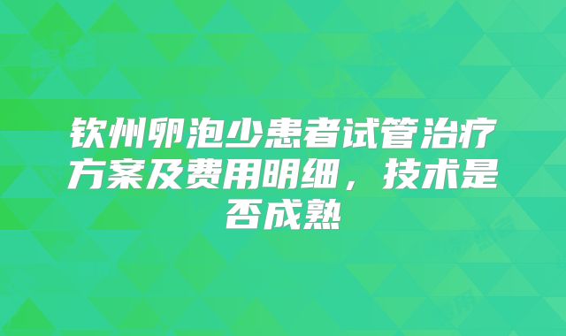 钦州卵泡少患者试管治疗方案及费用明细，技术是否成熟