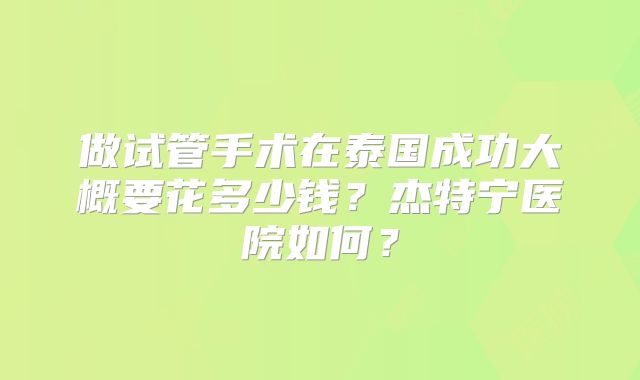 做试管手术在泰国成功大概要花多少钱？杰特宁医院如何？