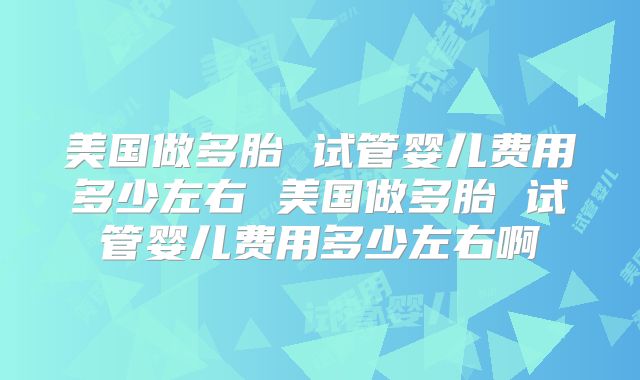 美国做多胎 试管婴儿费用多少左右 美国做多胎 试管婴儿费用多少左右啊