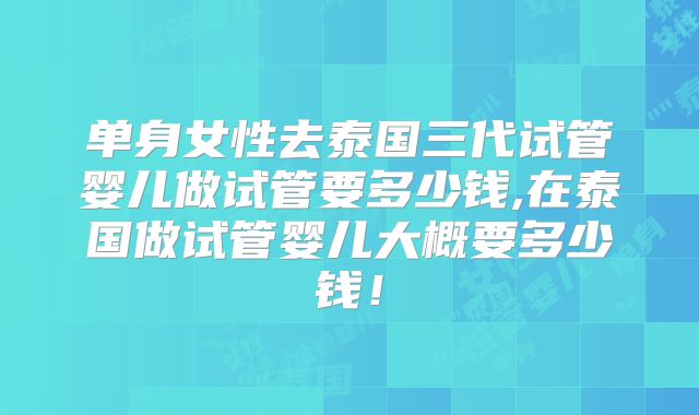 单身女性去泰国三代试管婴儿做试管要多少钱,在泰国做试管婴儿大概要多少钱！