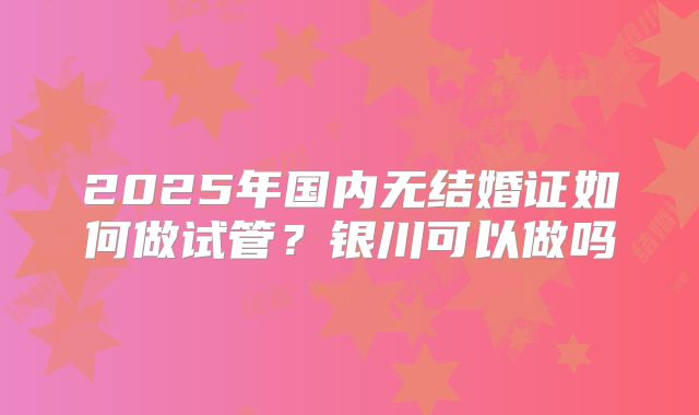 2025年国内无结婚证如何做试管？银川可以做吗