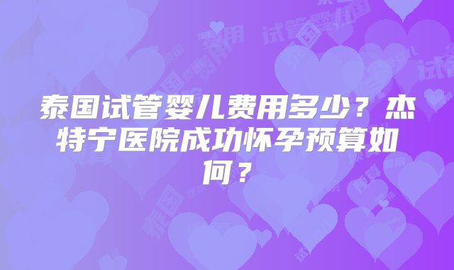 泰国试管婴儿费用多少？杰特宁医院成功怀孕预算如何？