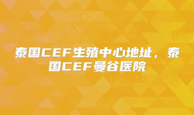 泰国CEF生殖中心地址，泰国CEF曼谷医院