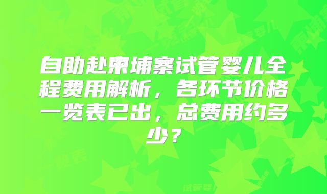 自助赴柬埔寨试管婴儿全程费用解析,各环节价格一览表已出,总费用约多少?