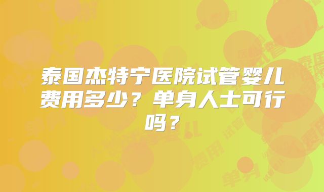 泰国杰特宁医院试管婴儿费用多少?单身人士可行吗?