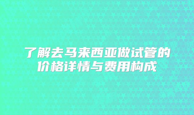 了解去马来西亚做试管的价格详情与费用构成