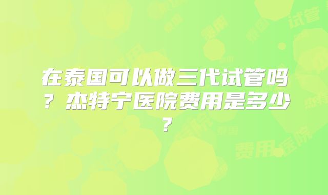 在泰国可以做三代试管吗？杰特宁医院费用是多少？