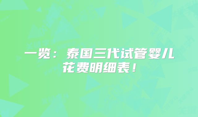 一览：泰国三代试管婴儿花费明细表！