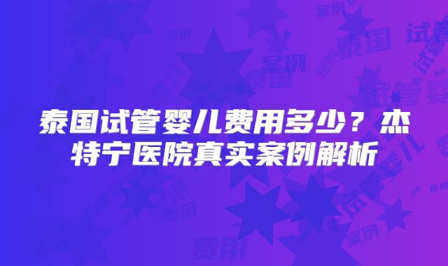 泰国试管婴儿费用多少？杰特宁医院真实案例解析