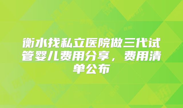 衡水找私立医院做三代试管婴儿费用分享，费用清单公布