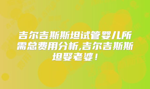 吉尔吉斯斯坦试管婴儿所需总费用分析,吉尔吉斯斯坦娶老婆!