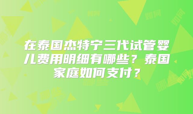 在泰国杰特宁三代试管婴儿费用明细有哪些？泰国家庭如何支付？