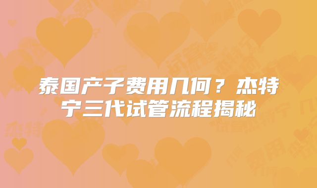 泰国产子费用几何？杰特宁三代试管流程揭秘