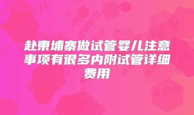 赴柬埔寨做试管婴儿注意事项有很多内附试管详细费用