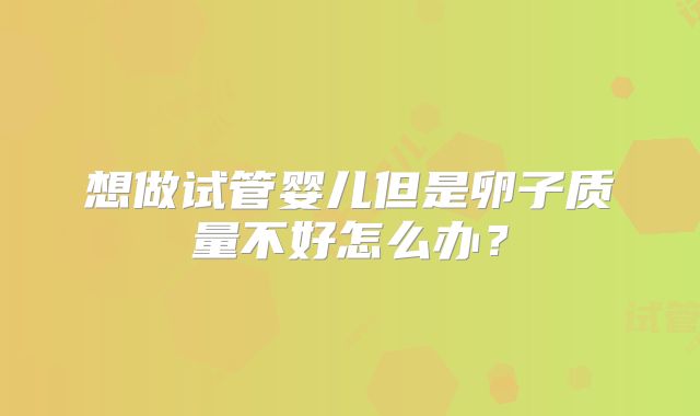 想做试管婴儿但是卵子质量不好怎么办？