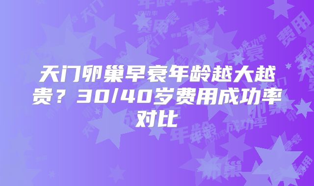 天门卵巢早衰年龄越大越贵？30/40岁费用成功率对比