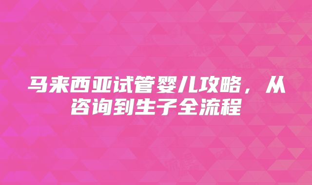 马来西亚试管婴儿攻略，从咨询到生子全流程