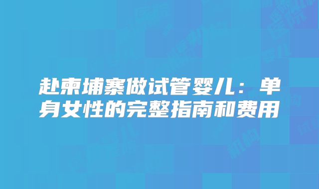 赴柬埔寨做试管婴儿：单身女性的完整指南和费用