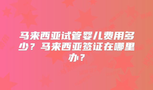 马来西亚试管婴儿费用多少？马来西亚签证在哪里办？