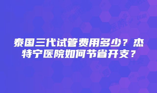 泰国三代试管费用多少?杰特宁医院如何节省开支?