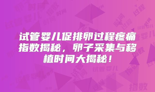 试管婴儿促排卵过程疼痛指数揭秘，卵子采集与移植时间大揭秘！