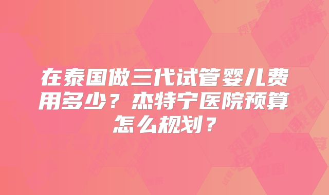 在泰国做三代试管婴儿费用多少?杰特宁医院预算怎么规划?