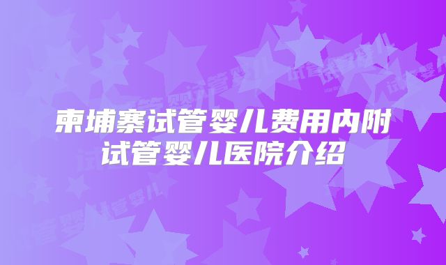 柬埔寨试管婴儿费用内附试管婴儿医院介绍