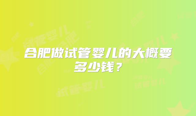 合肥做试管婴儿的大概要多少钱?