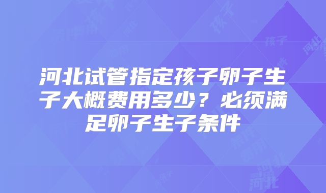 河北试管指定孩子卵子生子大概费用多少？必须满足卵子生子条件