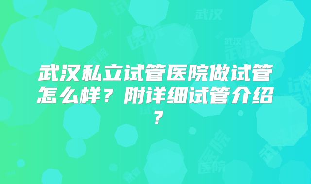 武汉私立试管医院做试管怎么样?附详细试管介绍?