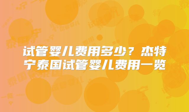 试管婴儿费用多少?杰特宁泰国试管婴儿费用一览