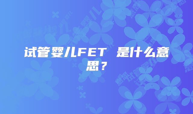 试管婴儿FET 是什么意思?