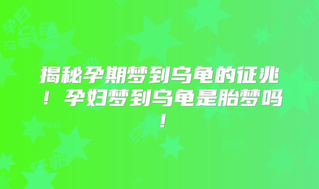 揭秘孕期梦到乌龟的征兆！孕妇梦到乌龟是胎梦吗！