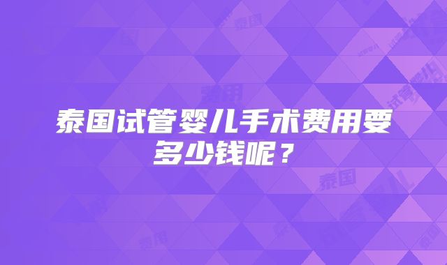 泰国试管婴儿手术费用要多少钱呢？