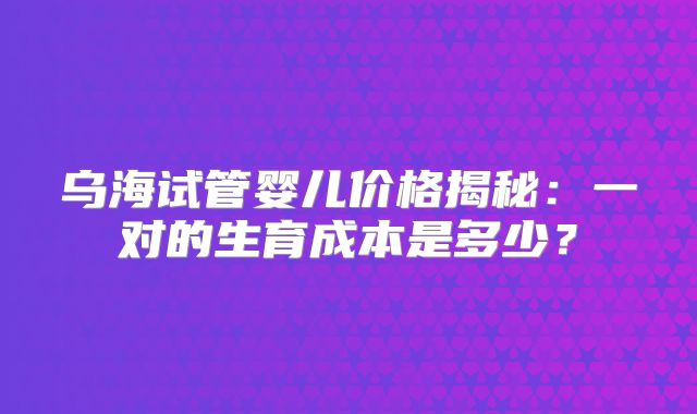 乌海试管婴儿价格揭秘：一对的生育成本是多少？
