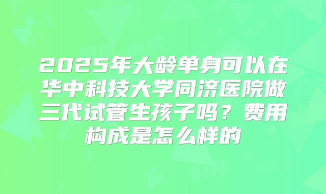 2025年大龄单身可以在华中科技大学同济医院做三代试管生孩子吗?费用构成是怎么样的
