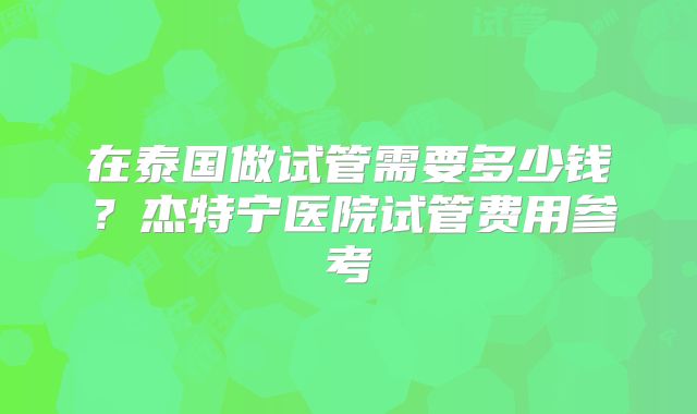在泰国做试管需要多少钱？杰特宁医院试管费用参考